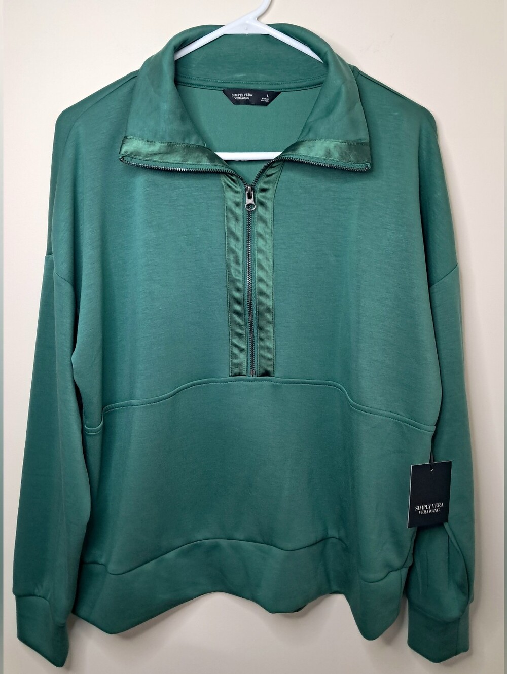 Women's Simply Vera Vera Wang Satin Trim Scuba Half-Zip Pullover Size Large NWT